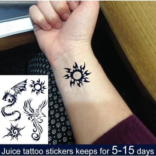 Waterproof Temporary Juice Ink Tattoo Sticker Sun Totem Dragon Phoenix Small Element Fruit Gel Long Lasting Art for Men Women