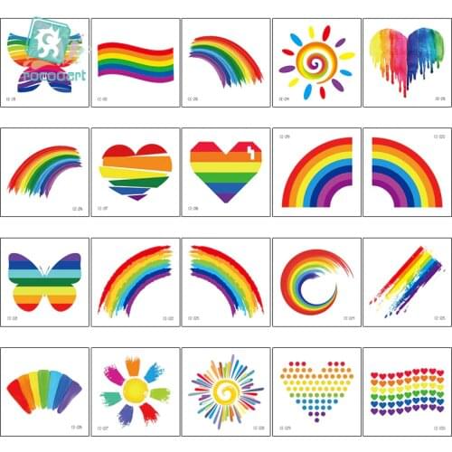 Rocooart Waterproof Rainbow Flag Stickers Tattoos Face Cosmetic Colorful Temporary Tattoo Shinning Butterfly Heart Tatoo