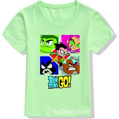 High Quality Kids Clothes Childrens Cartoon T-Shirt Teen Titans Go Print T Shirt Baby Boys Clothes Summer Top for Girls (Green)