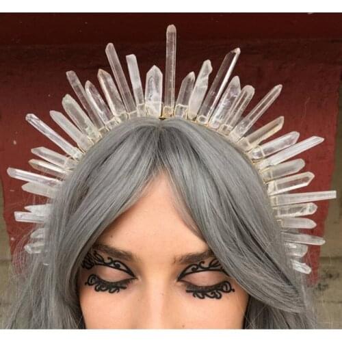 Wicca Raw crystal crown witch headband witchcraft hair piece wedding party bridal bridesmaid jewelry hair accessories