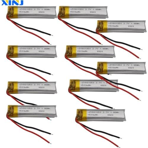 XINJ 10pcs 3.7V 500mAh Li Lithium Polymer Battery 801350 For Camera Game player Solar Lamps Music player MP4 Driving watches LED