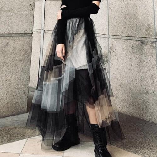 Runway Pleated Tulle Skirt High Waist Luxury Soft Mesh Long Skirts For women 2020 Spring Design