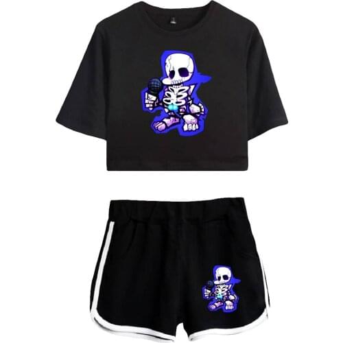 Friday Night Funkin Summer Fashion Cool Streetwear Two Piece Sets Sexy Short Tops+shorts Elastic Waist Hip Hop Suits Women/Girl