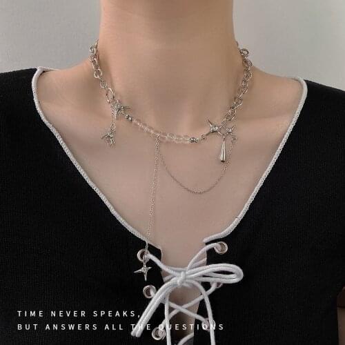 Style Minority Design Sense Star Awn Water Drop Necklace Female Personality Sweet Cool Ins Cold Wind Gothic Aesthetic Iced
