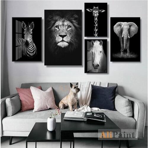 Canvas Painting Animal Wall Art Lion Elephant Deer Zebra Posters and Prints Wall Pictures for Living Room Decoration Home Decor