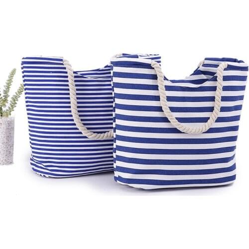 2021 Fashion Women Shoulder Bag Casual Striped Canvas Tote Shopping Bag Simple Female Shopper Bags