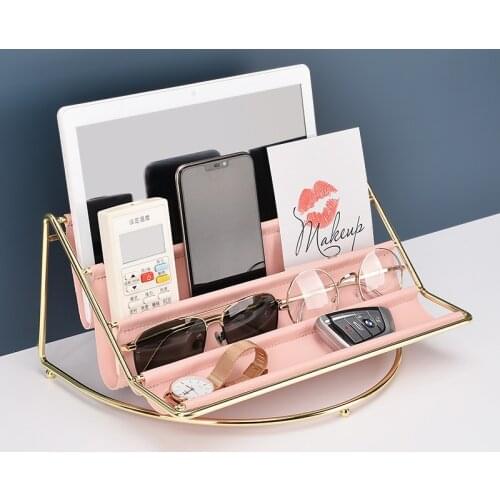 Nordic 4 Tiers Leather Storage Rack Office Accessories Holder Shelf Jewelry Books Phone Stand Home Decor Storage Organizer Shelf