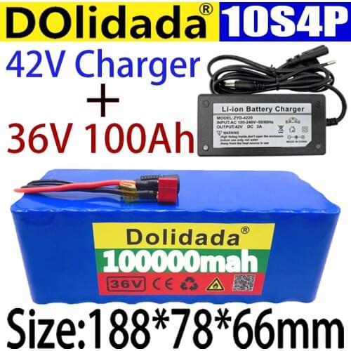 Batterie 10S4P 36V,100Ah,1000W,100000mAh,Pour Velo Electrique,BMS Integre,42V 2A Chargeur