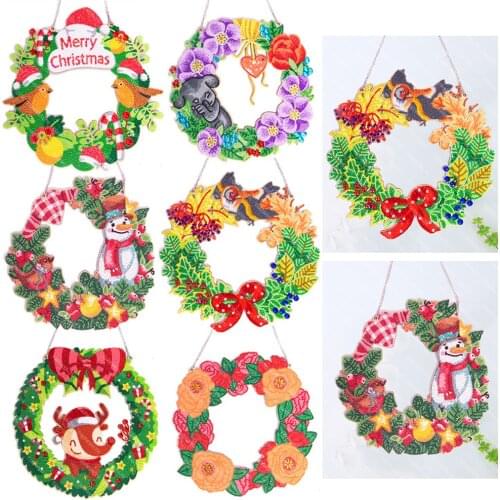 DIY Special Shaped Drill Diamond Painting Wreath Rhinestone Art Hanging Wreath For Door Windows Wall Christmas Home Decoration