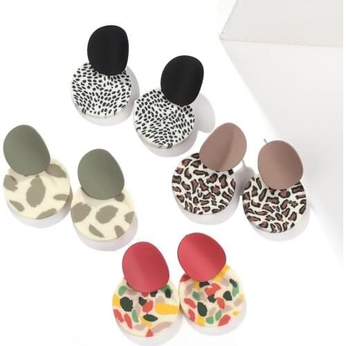 AMORCOME Korea Fashion Geometric Round Colorful Printed Polka Dots Earrings Handmade Polymer Clay Earrings Women Jewelry Gifts