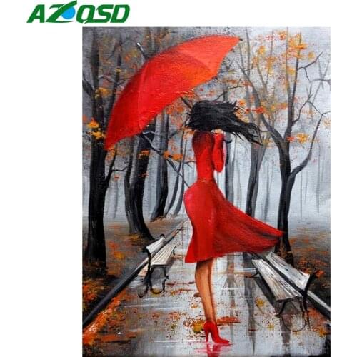 AZQSD Diamond Embroidery Woman Umbrella Mosaic Needlework Full Drill Diamond Painting Portrait Cross Stitch Home Decoration Gift