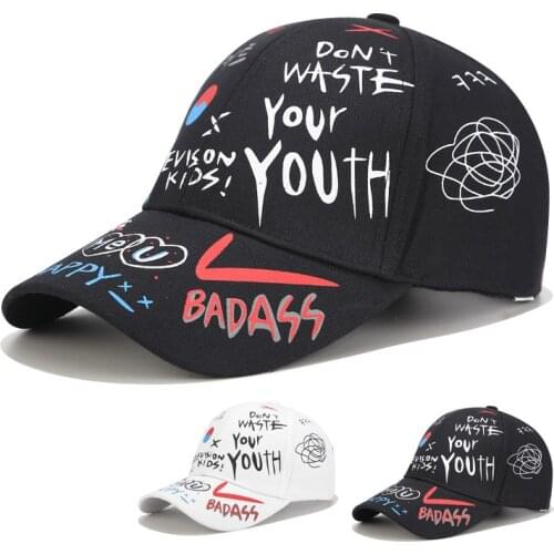 Youth graffiti baseball cap fashion Korean version of the personality bend along the summer men and women wild cap visor