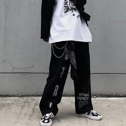 Women Streetwear Retro Graffiti High Waist Pants Women Trousers Oversized Mall Goth Pants Grunge Aesthetic Punk Wide Leg Pants