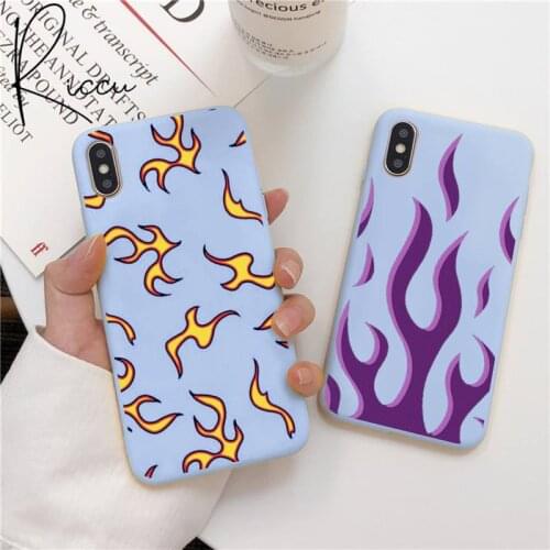 Chenel Fashion Flame Pattern Phone Case for iPhone 12 mini pro max 11 Pro Max X XR XS 8 7 6s Candy Blue Silicone Case