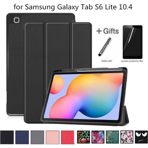 For Samsung Galaxy Tab S6 Lite 10.4 inch SM-P610 P615 Case with Pencil Holder Tri-Fold Stand Cover Tablet Shell For Tab S6 Lite
