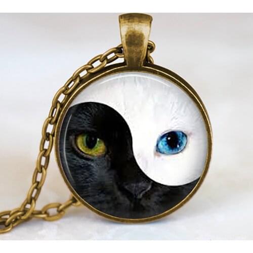 Black and White Art Tai Chi Glass Cabochon Pendant Yin Yang Jewelry Fashion Metal Statement Necklace for Men Women Birthday Gift