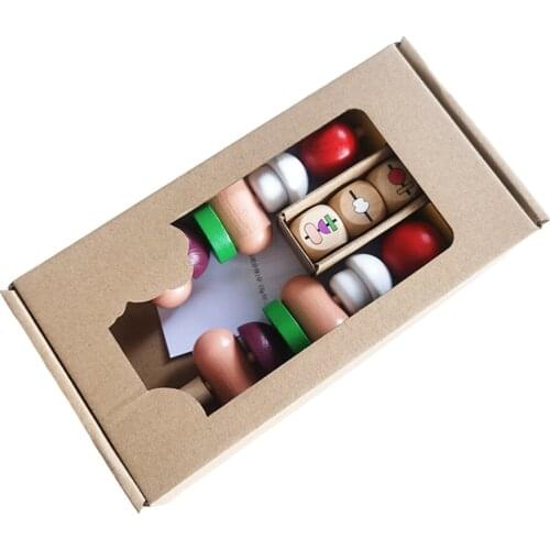 Wooden Building Blocks Toys Play House Kitchen Sequence Grilled Sausage Skewers Memory Training Learning Game for Children Gift