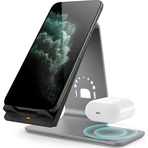 Bestand2 in 1 Aluminum Stand for Apple iPhone X/8/XS/XR Charging Station for Airpods Qi Fast airpod Wireless Charger Dock