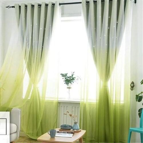 Gradient Solid Curtains with Stars for Living Room/Bedroom Colorful Tulle Purple/Green/Blue/Pink Window Kitchen Curtain Blinds