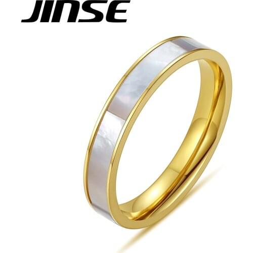 Jinse Sea Sheel Rings Women Vacuum Gold Color Stainless Steel Band Girls Finger Fashion Ring