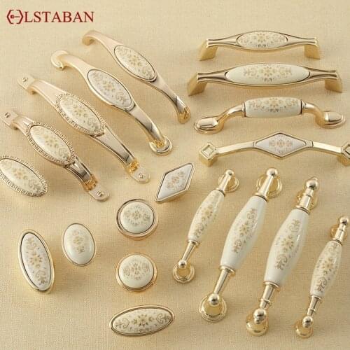 LSTABAN Golden Furniture Ceramic Knob Modern Simple Rose Gold European Single Hole Drawer Cabinet Wardrobe Cupboard Door Handle