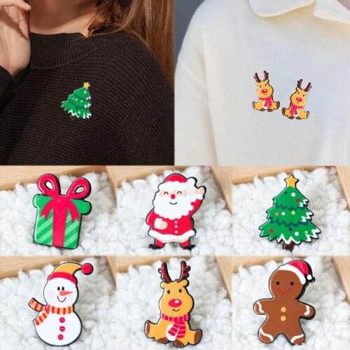 Fashion Christmas Tree Brooch Acrylic Pins Clothing Cute Santa Claus Badge Gift Metal Jewelry Kid Adult Women Men Deer Wholesale