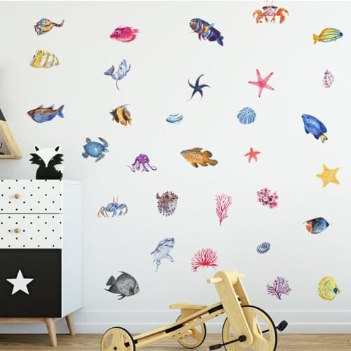 Cartoon Submarine Wall Stickers Bathroom Glass Waterproof Sticker PVC Decals for Furniture Childrens Room Bedroom Decor