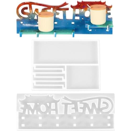 Wall Mounted Hook Shelf Sweet Home Good Luck Silicone Epoxy Resin Mold Home Storage Display Rack Jewelry Decoration Casting