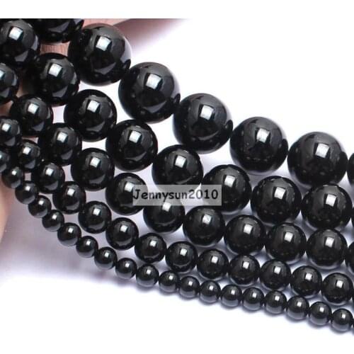 Natural Black Tourmaline Gems Stone Round Beads 15.5'' 4mm 6mm 8mm 10mm 12mm Strand for Jewelry Making Crafts 5 Strands/Pack