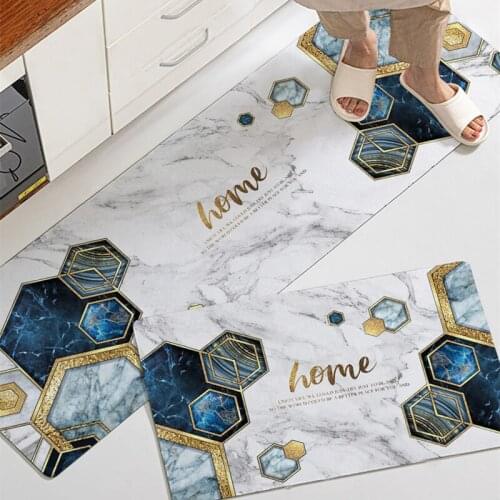 Nordic Geometric Kitchen PVC Floor Mat Waterproof Oil-proof PU Leather Kitchen Carpet Anti-skid Bathroom Rug Entrance Doormat