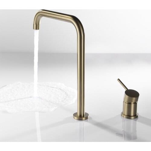Latest Style Brushed gold Brass bathroom sink faucet one handle two holes cold hot water basin mixer faucet top quality faucet