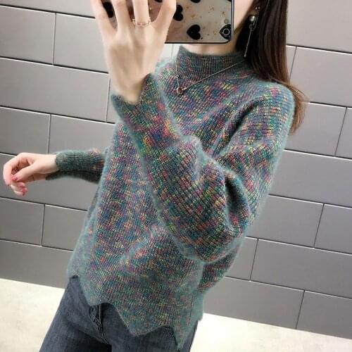 2021 New Fashion Korean Half Turtleneck Faux Mink Fleece Knit Sweater Women Thick Pullovers Bottoming Casual Warm Sweater KW1019