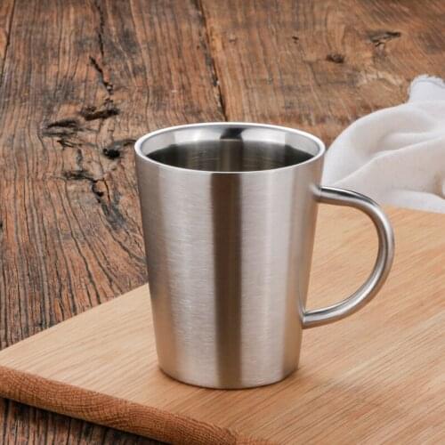 Sanqia high quality 320ml 2pcs/pair double wall stainless steel beer mugs coffee cup with handgrip coffe cup drinkware