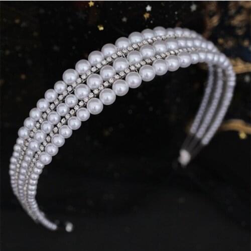 Fashion Pearls Beaded Headbands Bridal Hair Jewelry Party Pageant Wedding Veil Accessories Princess Tiara Crown