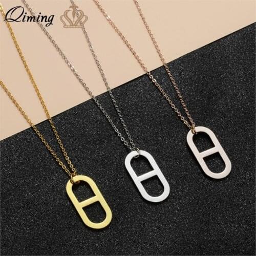 QIMING Small Navy Knit Pendant Simple Necklace For Women Men Minimalist Jewelry Stainless Steel Necklaces Gift