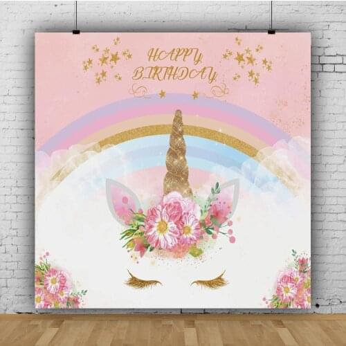 Rainbow Unicorn Birthday Backdrop Gold Glitter Unicorn Floral Party Decoration Background Party Banner Supplies Photocall Props