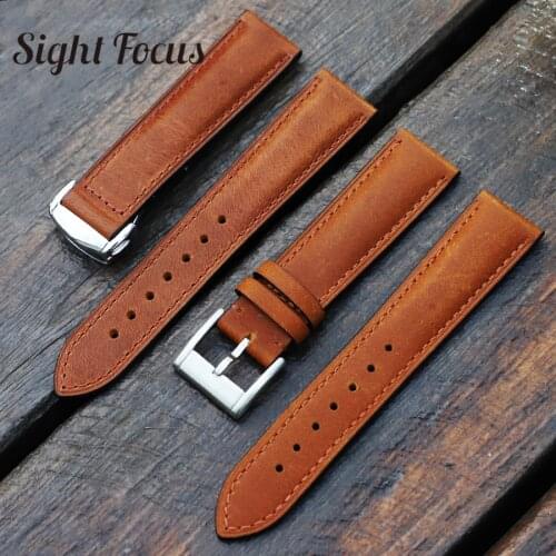 20mm 22mm Pull Up Leather Watch Band for Omega Speedmaster Seamaster Moon Hamilton IWC Rolex Tudor Seiko Watch Strap Crazy Horse