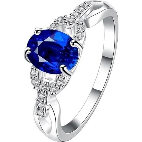 Luxury big Oval blue cubic zirconia wedding rings for women fashion vintage promise engagement jewelry accessories love gifts