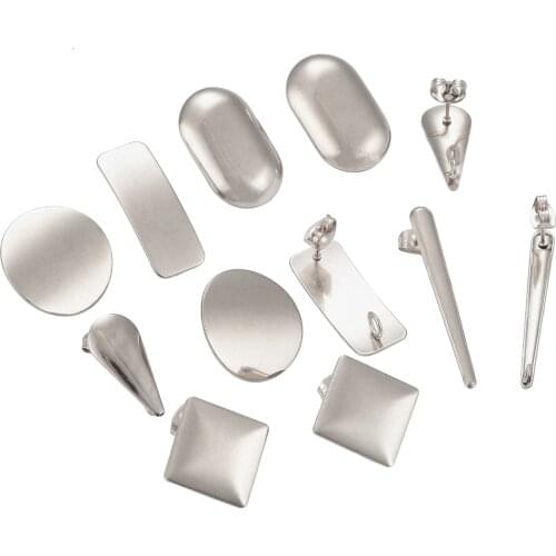 12pcs/box 304 Stainless Steel Geometry Shaped Stud Earrings Findings With Loop for Jewerly Making DIY Craft Wholesale