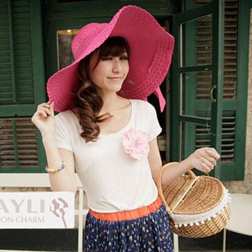 Straw Hats Womens Hats Spring And Summer Edition Big-Brimmed Beach Straw Hats Bow Sweet Cute Hats Sun Block Beach Hats