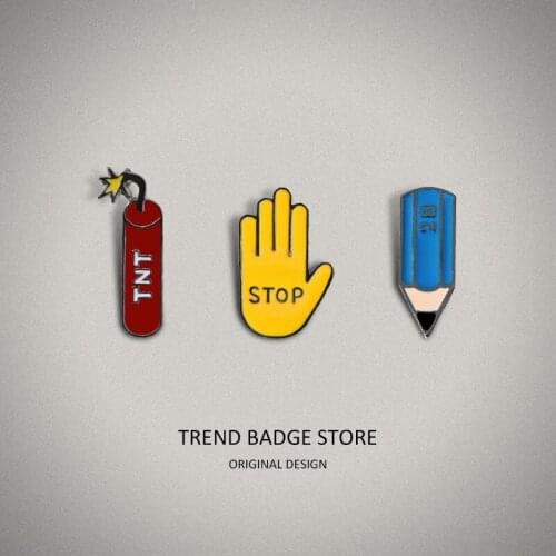 Cartoon Suits, Pencils Pins Metal For Backpack, Dynamite Gestures Brooches For Womens Clothing Hat Badge