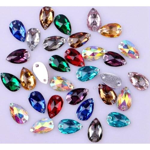 Teardrop Shape Sew On Rhinestone 12 Colors Mix Color Flat Back Resin Crystals Rhinestones Two Holes Beads Stones DIY Three Size