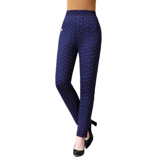 2020 Middle age clothing Women Cotton pants large size winter Thermal pants printing Add cashmere High waist trousers 1830
