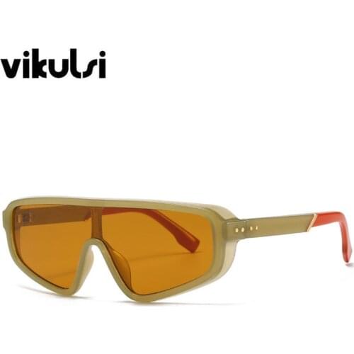 Unique Punk Square Sunglasses For Women Men Fashion Vintage Dark Yellow Eyewear Cat Eye Sun Glasses Female Rice One Piece Design