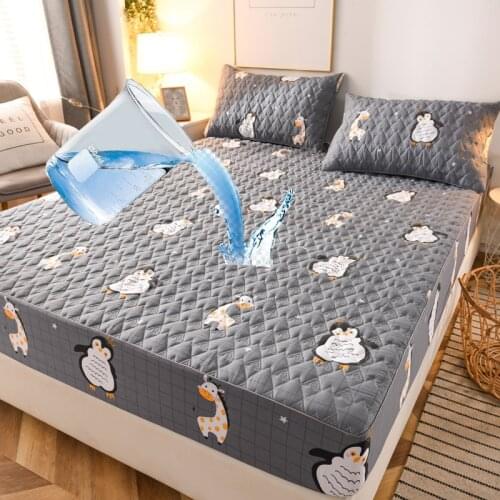 Waterproof Thicken Bed Sheets Quilted Cartoons Printed Twin Queen King Size Mattress Cover Pretector Bedding for Children