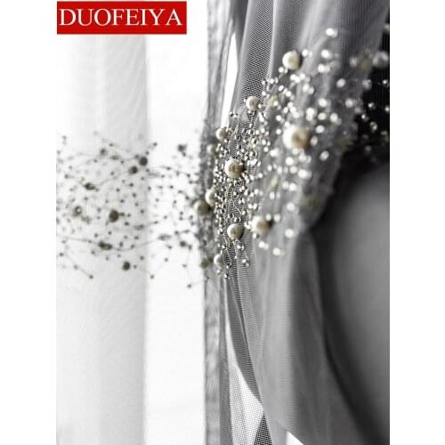 Customized White and Grey Starry Sky Nordic French Luxury Pearl Embroidered Curtain for Romantic Wedding Room