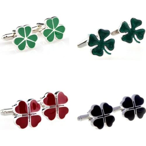 10pairs/lot Four Leaf Clover Cufflinks Green/Black/Red Enamel Clover Leaves Cuff Links Mens Jewelry Xmas Gift Wholesale