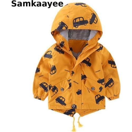 2-7y Children Jackets Kids Outerwear Autumn Winter Boys Girls Coats Baby Hooded Cartoon Car Print Zipper Casual Cute Clothing 50