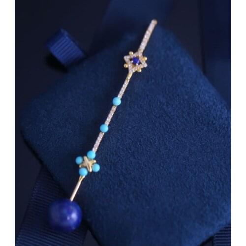 SLJELY Fashion S925 Sterling Silver Single Sliding Bar Blue Stone Earring with Stud for Women July New ROMA France Brand Jewelry