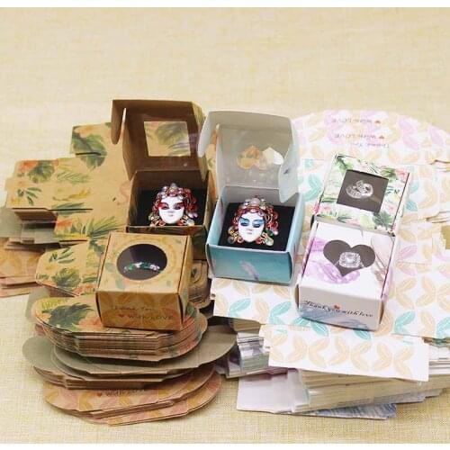 10pcs 40*40*25mm marbling style ring display box with10 black velvet sponage inside cute window box for gifts candy favors